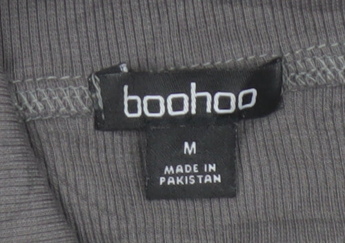Boohoo Women Grey M Cropped Ribbed High Neck Full Zip Top