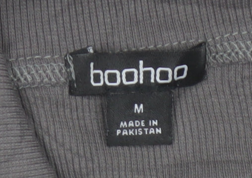 Boohoo Women Grey M Cropped Ribbed High Neck Full Zip Top