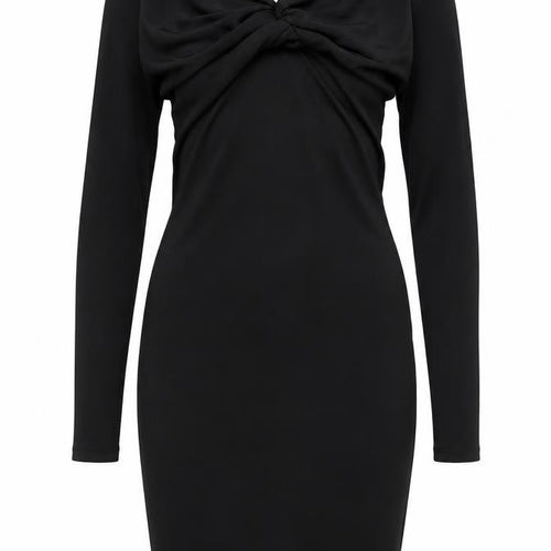 Zara Women Black S Bodycon Knee Length Ruched Keyhole Long Sleeve Dress