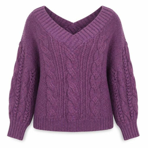 Ted Baker Women Purple M Wool Cable Knit V-Neck Jumper