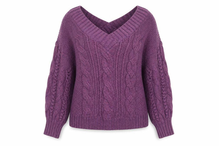 Ted Baker Women Purple M Wool Cable Knit V-Neck Jumper