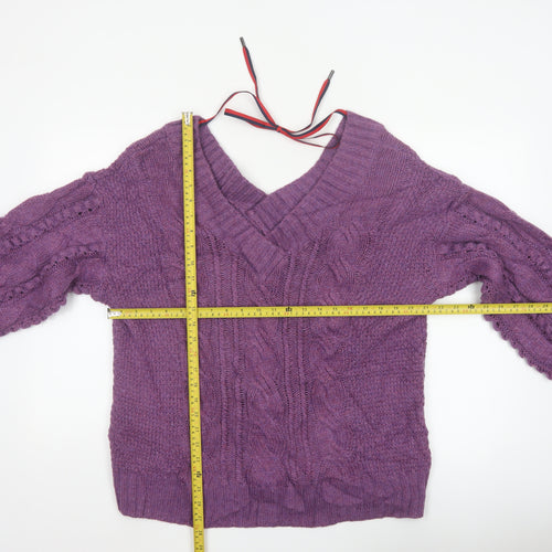 Ted Baker Women Purple M Wool Cable Knit V-Neck Jumper