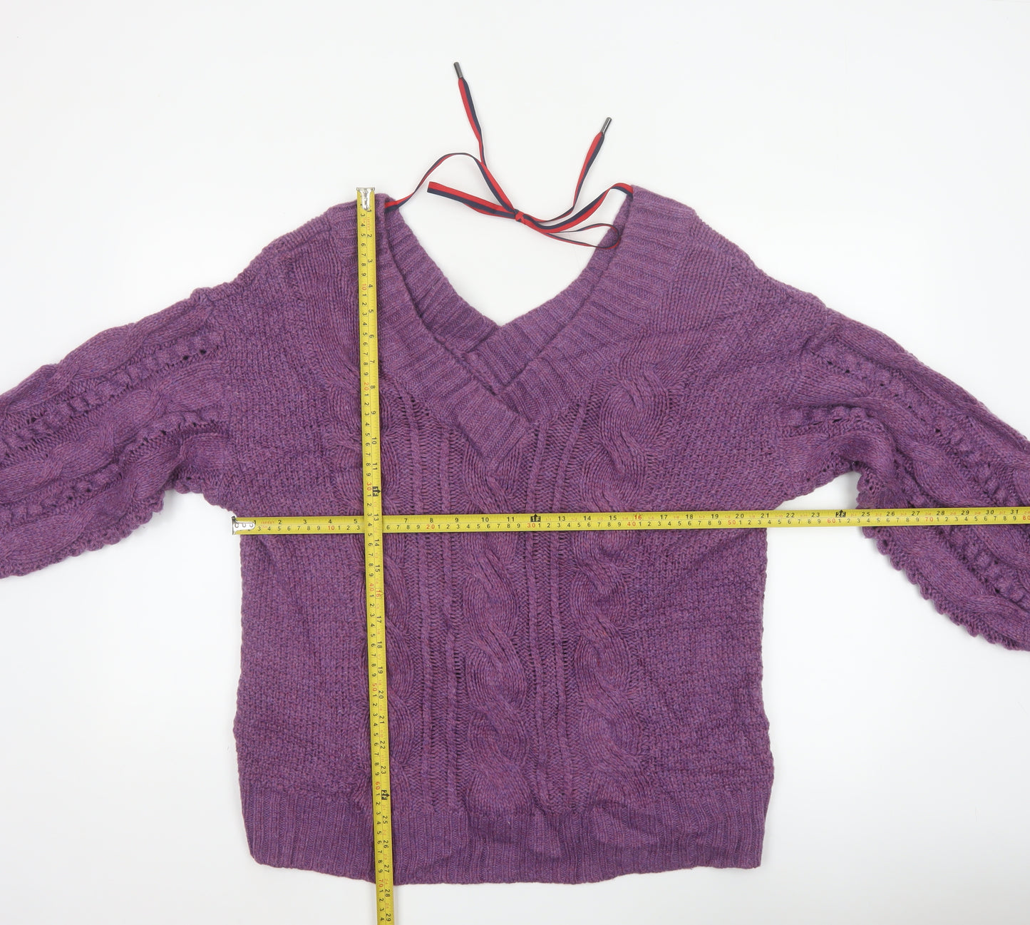 Ted Baker Women Purple M Wool Cable Knit V-Neck Jumper