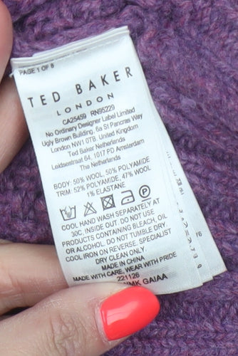 Ted Baker Women Purple M Wool Cable Knit V-Neck Jumper