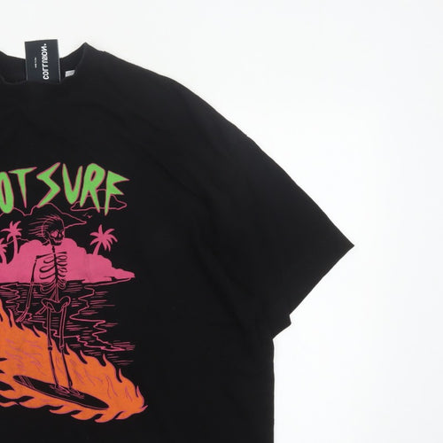 Collusion Men’s Black L Hot Surf Skull Graphic Oversized T-Shirt