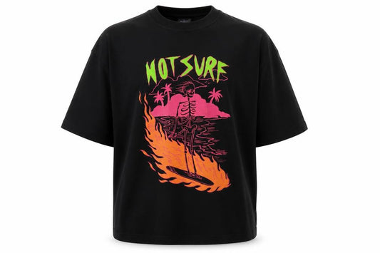 Collusion Men’s Black L Hot Surf Skull Graphic Oversized T-Shirt