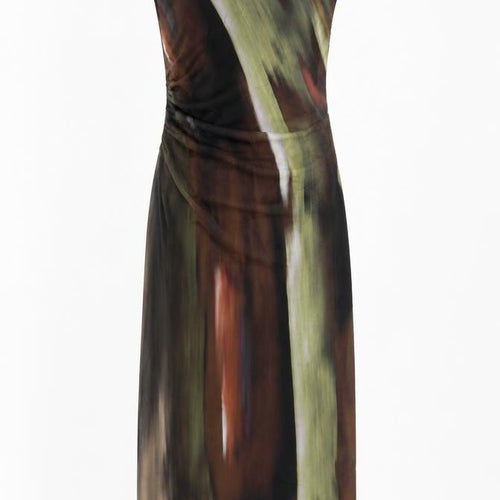 Zara Women Multicoloured S Long Sheath Mesh Ruched Occasion Dress