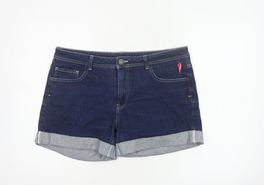 Camp & Dude Women’s Blue Denim Cuffed Shorts UK 14 Lightning Detail
