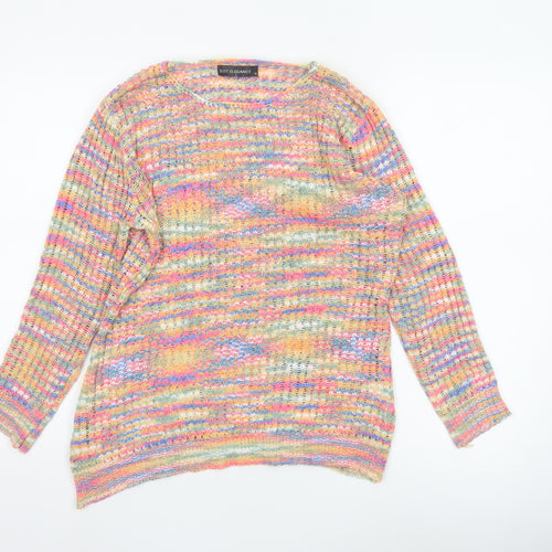 Just Elegance Women's Multicoloured M Open Knit Striped Scoop Neck Jumper