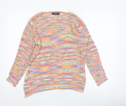 Just Elegance Women's Multicoloured M Open Knit Striped Scoop Neck Jumper