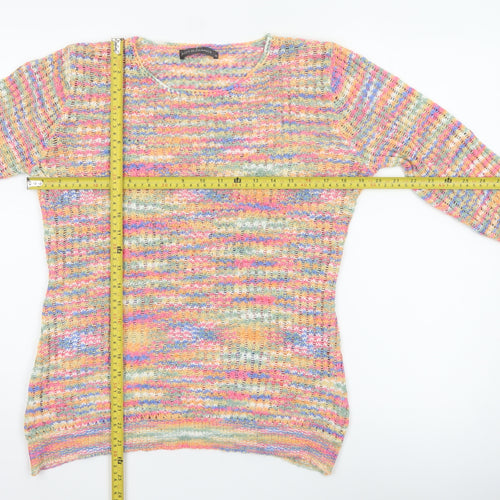 Just Elegance Women's Multicoloured M Open Knit Striped Scoop Neck Jumper