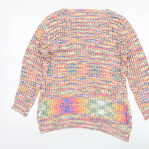 Just Elegance Women's Multicoloured M Open Knit Striped Scoop Neck Jumper