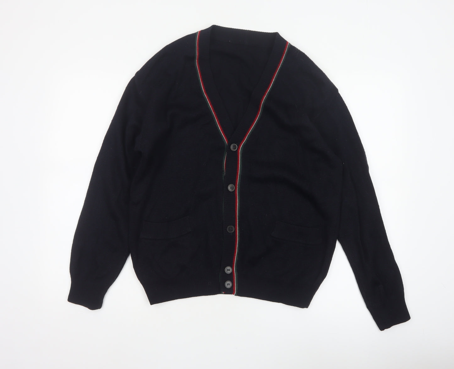 Marks and Spencer Men Black S Vintage V-Neck Button Cardigan Pockets