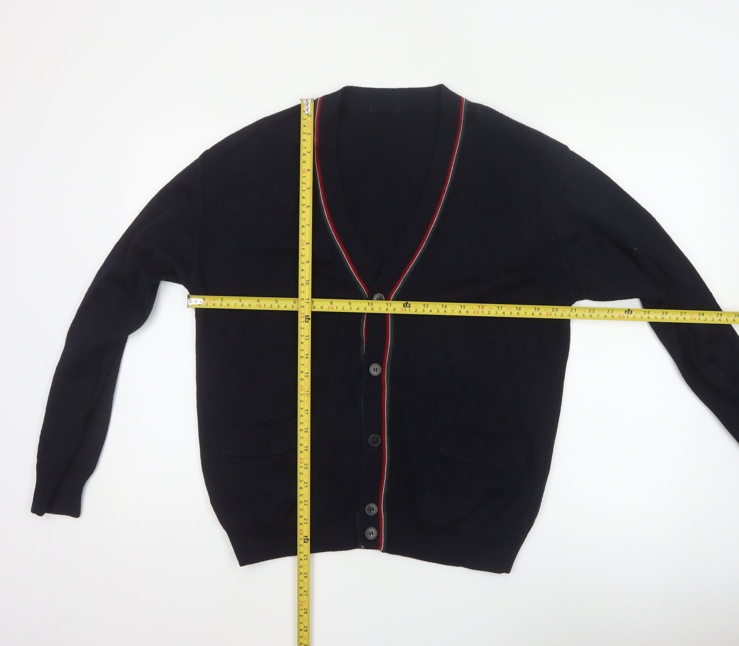 Marks and Spencer Men Black S Vintage V-Neck Button Cardigan Pockets