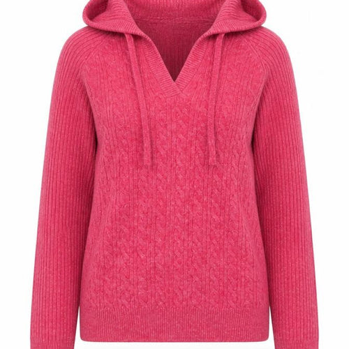 Marks and Spencer Women Pink XS Hooded Cable Knit V-Neck Jumper