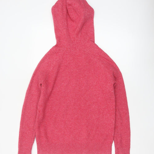 Marks and Spencer Women Pink XS Hooded Cable Knit V-Neck Jumper