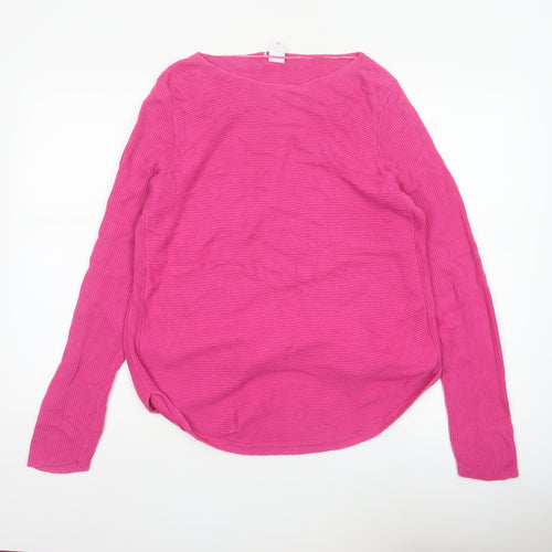 John Lewis Women Pink Size 12 Cotton V-Neck Knit Pullover Jumper