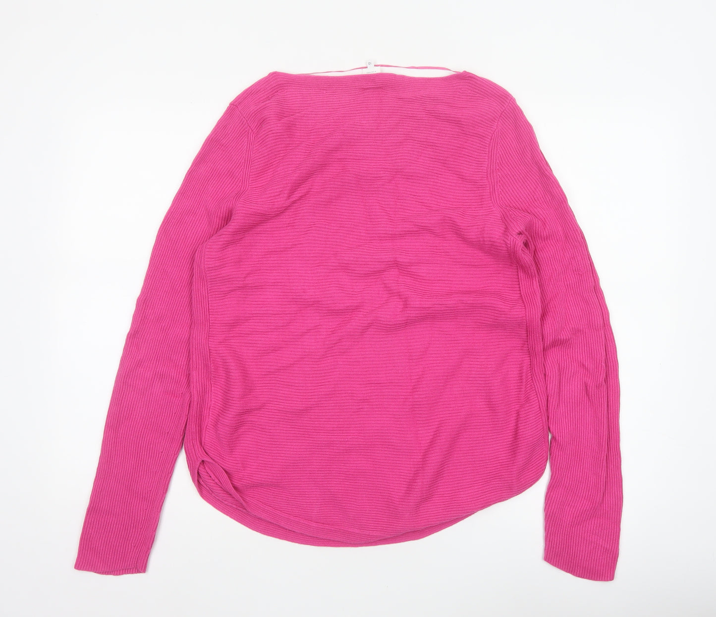 John Lewis Women Pink Size 12 Cotton V-Neck Knit Pullover Jumper