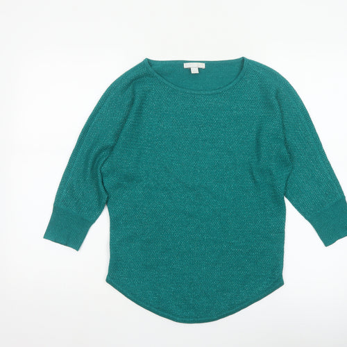 New York & Company Women's Green XS Metallic Knit Pullover Jumper