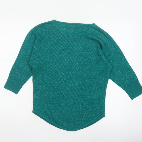 New York & Company Women's Green XS Metallic Knit Pullover Jumper