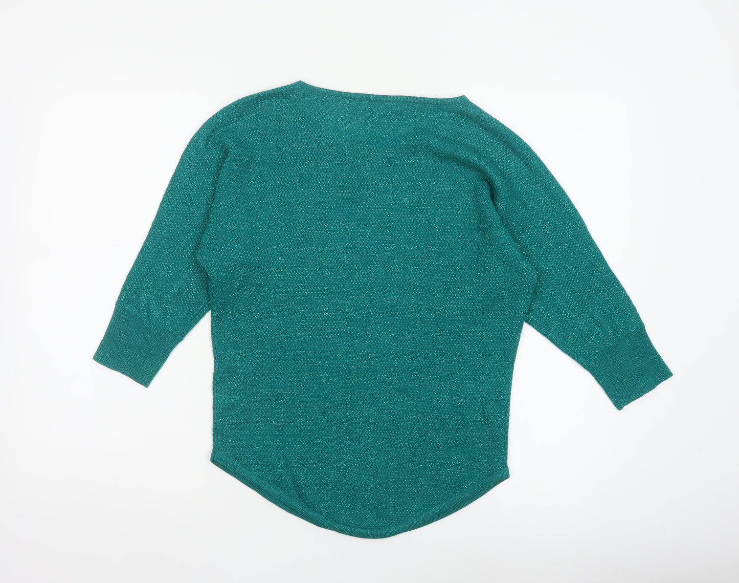 New York & Company Women's Green XS Metallic Knit Pullover Jumper