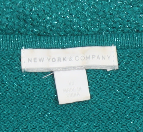 New York & Company Women's Green XS Metallic Knit Pullover Jumper