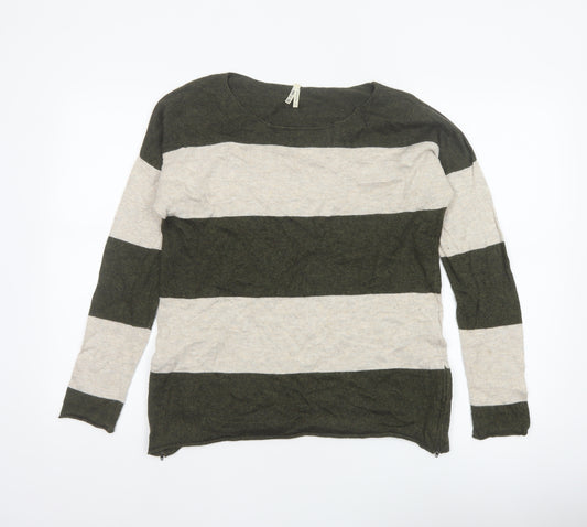 Tops & Tees by Part Two Women Green Beige Stripe Knit Jumper S