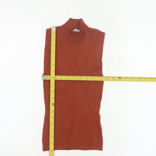 H&M Women Brown XS Ribbed High Neck Sleeveless Slim Knit Tank Top