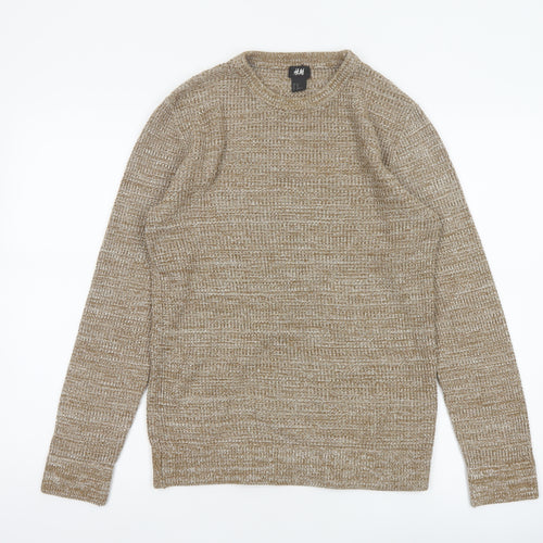 H&M Men’s Beige XS Open Knit Crew Neck Cotton Blend Pullover Jumper