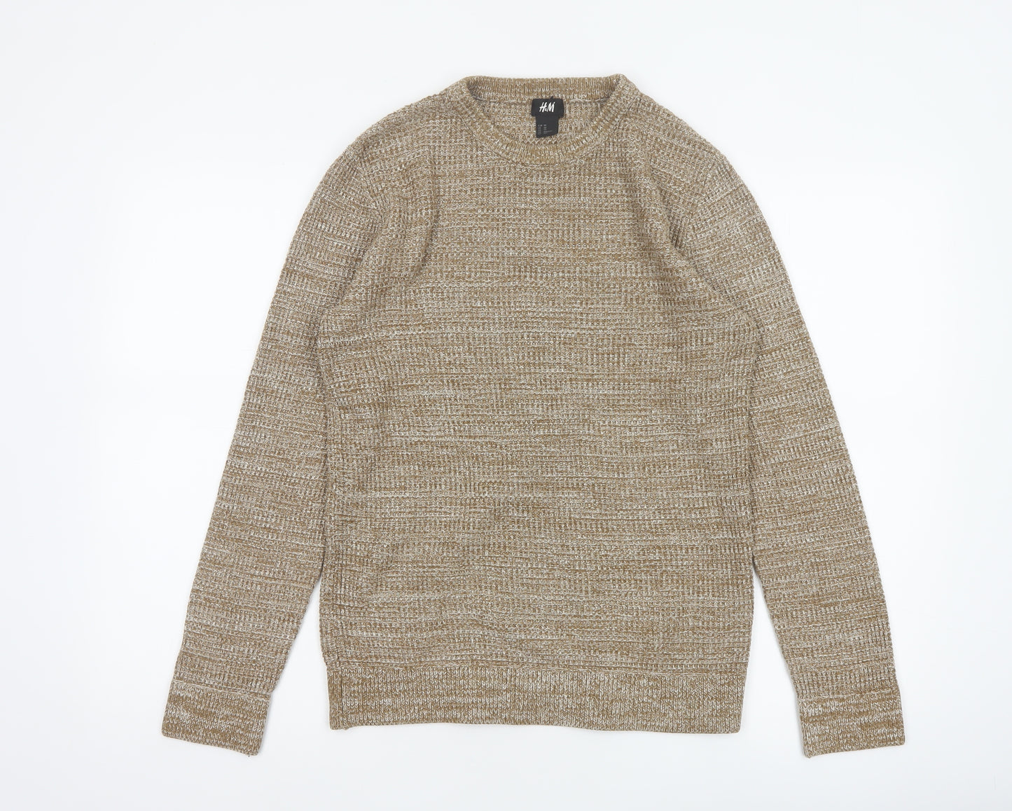 H&M Men’s Beige XS Open Knit Crew Neck Cotton Blend Pullover Jumper