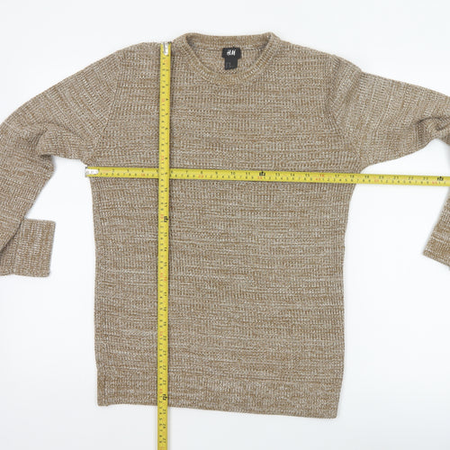 H&M Men’s Beige XS Open Knit Crew Neck Cotton Blend Pullover Jumper
