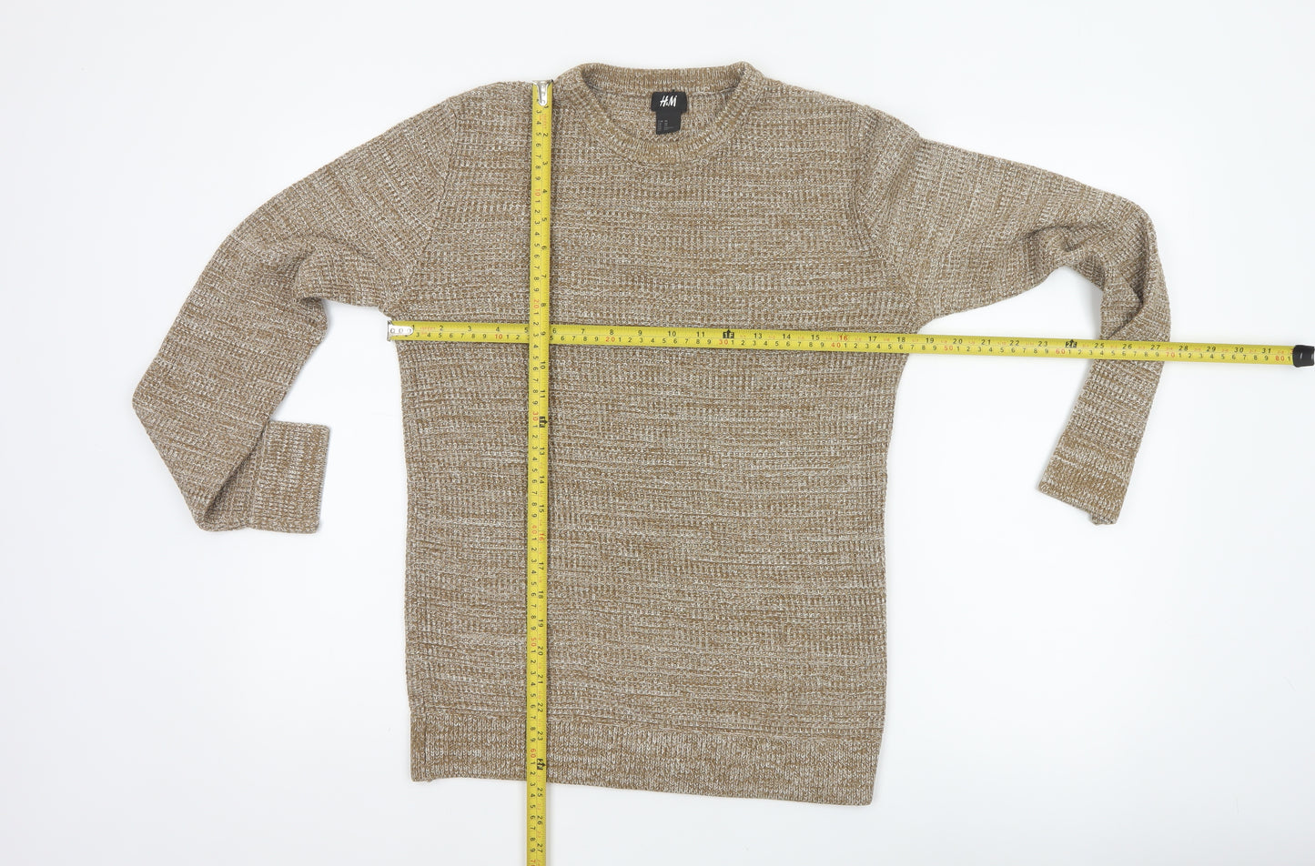 H&M Men’s Beige XS Open Knit Crew Neck Cotton Blend Pullover Jumper