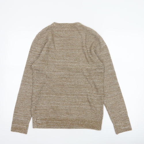 H&M Men’s Beige XS Open Knit Crew Neck Cotton Blend Pullover Jumper