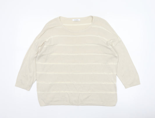 M&S Women’s Beige Size 16 Round Neck Cotton Blend Knit Jumper