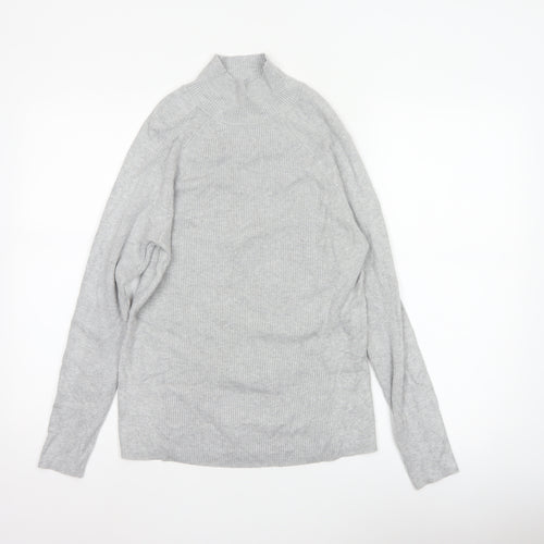 M&S Women Grey Size 12 Ribbed Mock Neck Raglan Knit Jumper
