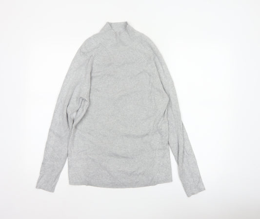 M&S Women Grey Size 12 Ribbed Mock Neck Raglan Knit Jumper