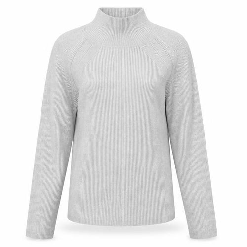 M&S Women Grey Size 12 Ribbed Mock Neck Raglan Knit Jumper