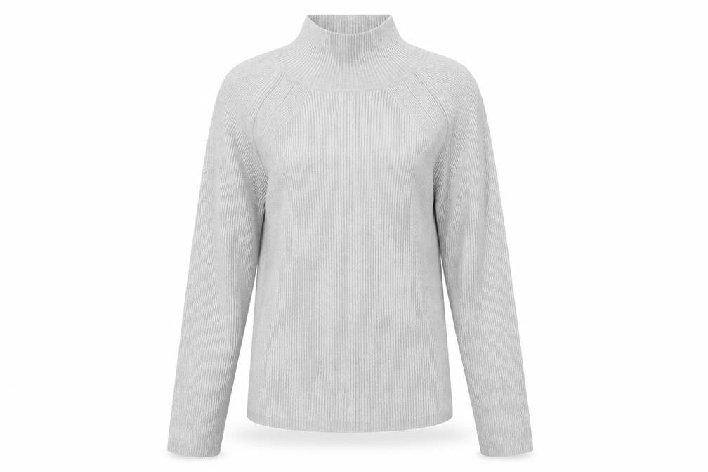 M&S Women Grey Size 12 Ribbed Mock Neck Raglan Knit Jumper
