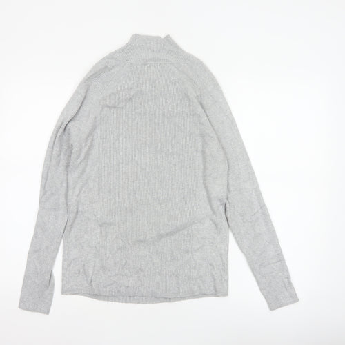 M&S Women Grey Size 12 Ribbed Mock Neck Raglan Knit Jumper