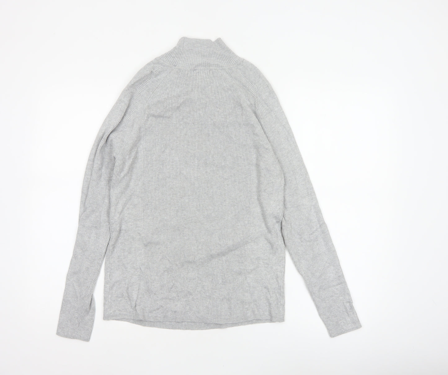 M&S Women Grey Size 12 Ribbed Mock Neck Raglan Knit Jumper