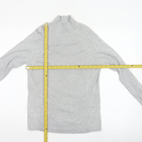 M&S Women Grey Size 12 Ribbed Mock Neck Raglan Knit Jumper