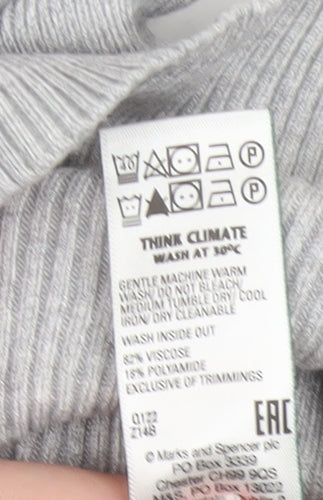 M&S Women Grey Size 12 Ribbed Mock Neck Raglan Knit Jumper