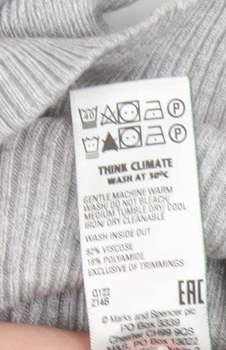 M&S Women Grey Size 12 Ribbed Mock Neck Raglan Knit Jumper
