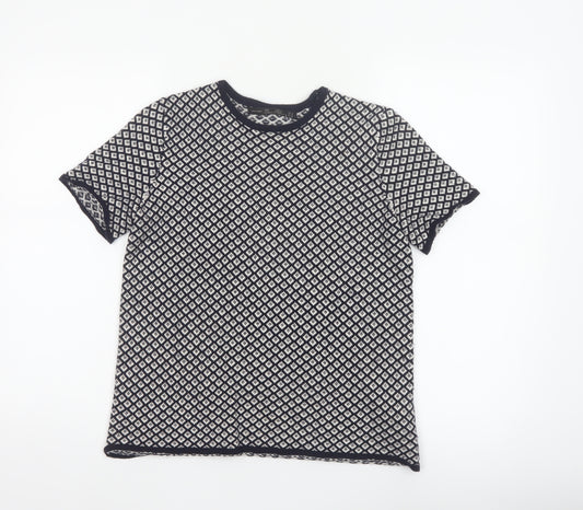 Zara Knit Women Black White Diamond Short Sleeve Jumper UK 8