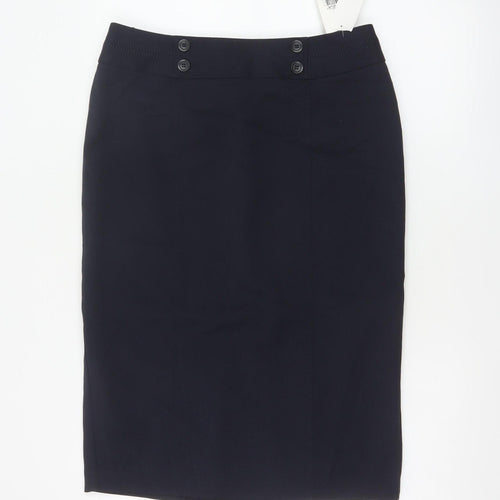 Marks & Spencer Women Black UK 12 Pencil Knee Skirt Button Workwear