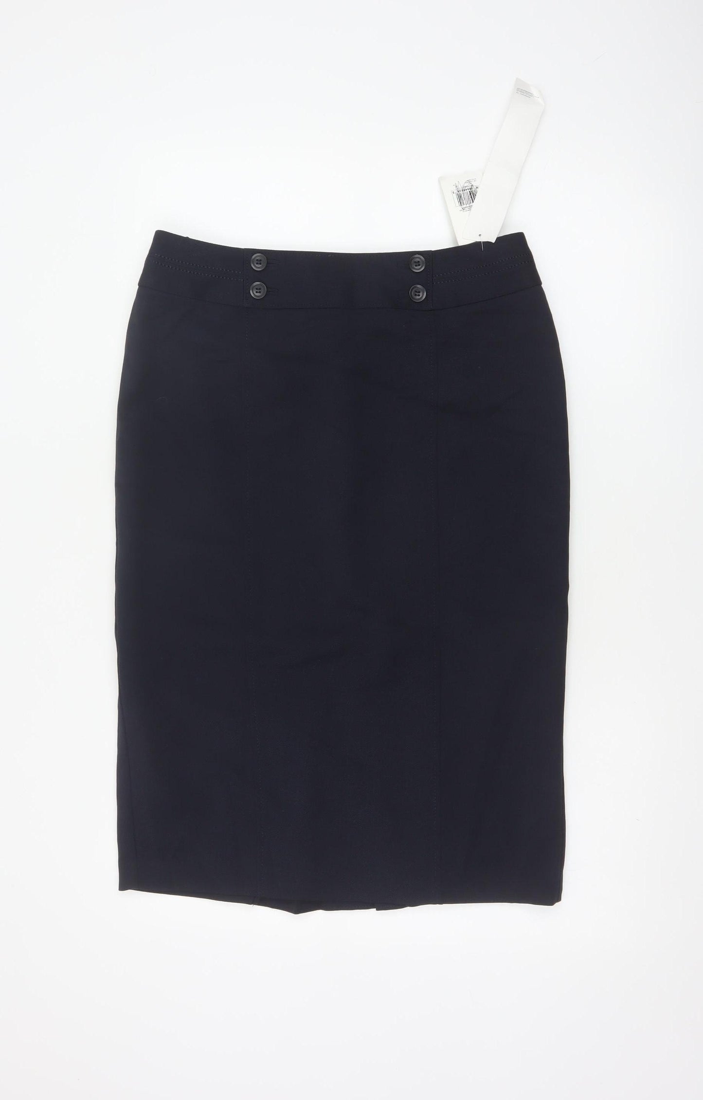 Marks & Spencer Women Black UK 12 Pencil Knee Skirt Button Workwear