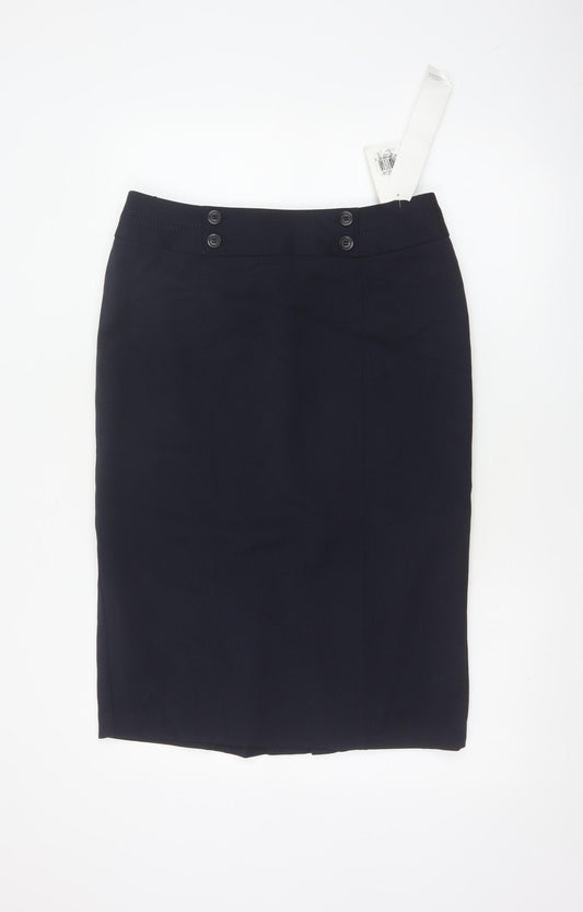 Marks & Spencer Women Black UK 12 Pencil Knee Skirt Button Workwear