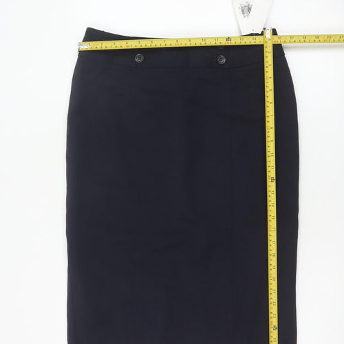 Marks & Spencer Women Black UK 12 Pencil Knee Skirt Button Workwear