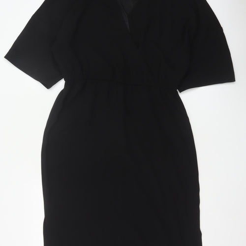 Jaeger Women Black UK 12 Knee Length Sheath V-Neck Kimono Sleeve Dress