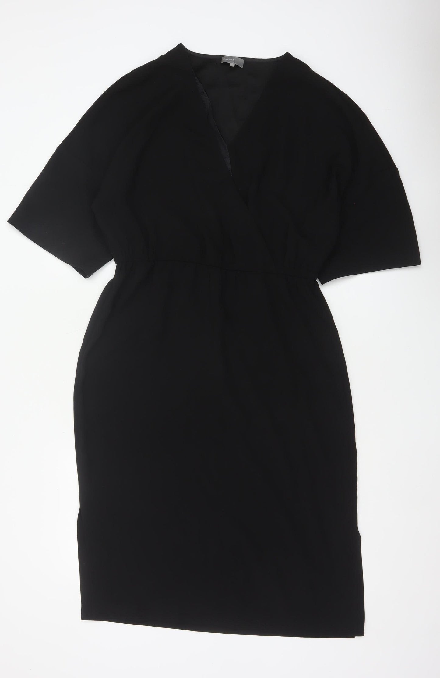 Jaeger Women Black UK 12 Knee Length Sheath V-Neck Kimono Sleeve Dress
